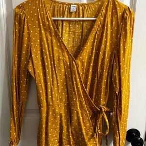 Old Navy Mustard Polka Dot Wrap Top